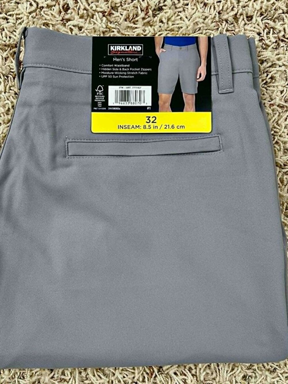 Kirkland Signature Men’s Performance Shorts Gray, Size 32 (New)